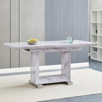 Lorence Extending Grey Dining Table With 6 Vesta White Chairs