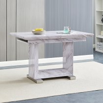 Lorence Extending Grey Dining Table With 6 Vesta White Chairs