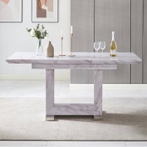 Lorence Extending Grey Dining Table 6 Petra Grey White Chairs