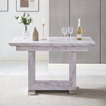 Lorence Extending Grey Dining Table 6 Petra Grey White Chairs