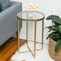 Kansas Round Clear Glass Side Table With Gold Metal Frame