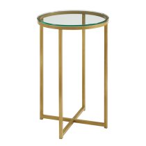 Kansas Round Clear Glass Side Table With Gold Metal Frame