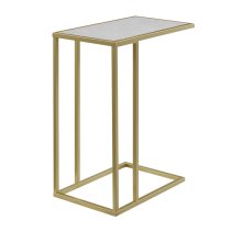 Amber Wooden End Table In White Marble Effect With Gold Frame