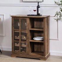 Jarrah Wooden Bar Cabinet With Sliding Door In Rustic Oak