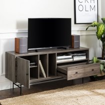 Oreca Wooden TV Stand With 1 Door 2 Drawers In Slate Grey