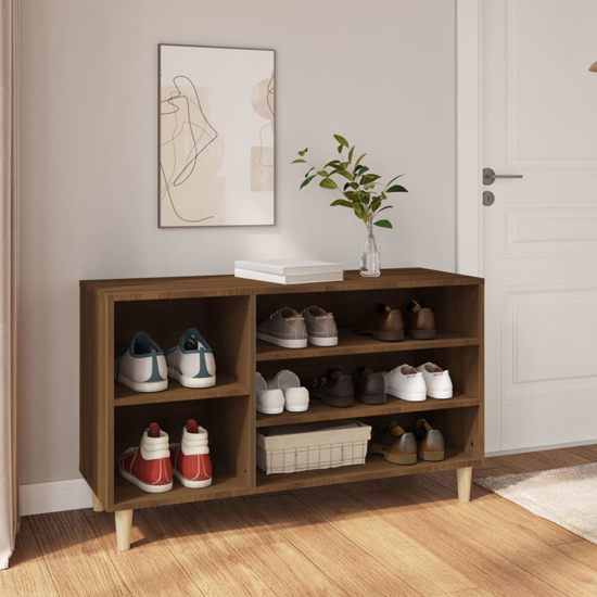 Monza Wooden Hallway Shoe Storage Rack In Brown Oak