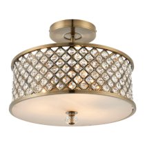 Hobson Crystal Glass Ceiling Light With Antique Brass Frame