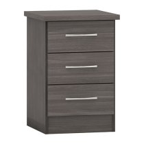 Mack Wooden Bedside Cabinet With 3 Drawers In Black Wood Grain