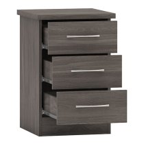 Mack Wooden Bedside Cabinet With 3 Drawers In Black Wood Grain