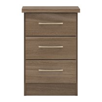 Mack Wooden Bedside Cabinet With 3 Drawers In Rustic Oak