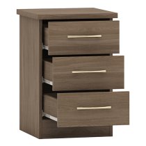 Mack Wooden Bedside Cabinet With 3 Drawers In Rustic Oak