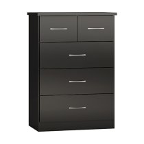 Mack Wide Wooden Chest Of 5 Drawers With Black Gloss Front