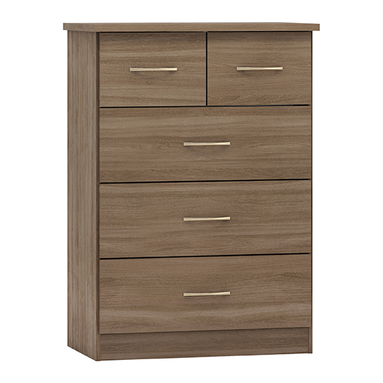 Mack Wide Wooden Chest Of 5 Drawers In Rustic Oak