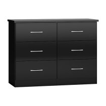 Mack Wooden Chest Of 6 Drawers With Black Gloss Front