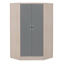 Mack Wooden Wardrobe Corner With 2 Doors Grey Gloss Front