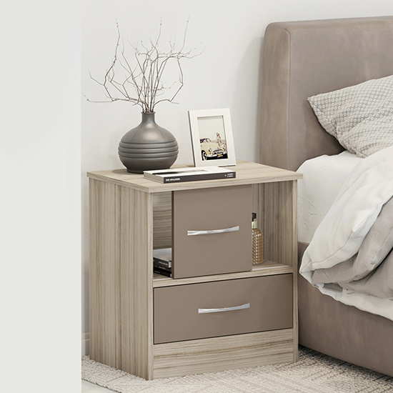 Mack Wooden Bedside Cabinet With 1 Drawer In Oyster Gloss Front