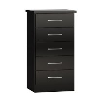 Mack Narrow Wooden Chest Of 5 Drawers With Black Gloss Front