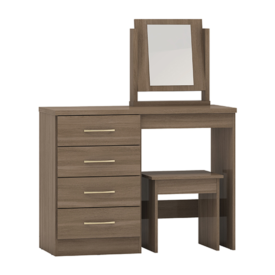 Mack Wooden Dressing Table Set With 4 Drawers In Rustic Oak