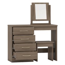 Mack Wooden Dressing Table Set With 4 Drawers In Rustic Oak