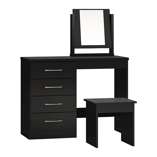 Mack Wooden Dressing Table Set With Black Gloss Front