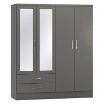 Mack Wooden Wardrobe With 4 Doors 2 Drawers In Grey