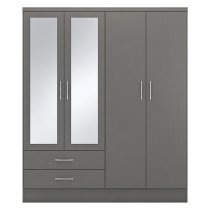 Mack Wooden Wardrobe With 4 Doors 2 Drawers In Grey