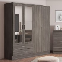 Mack Wooden Wardrobe With 4 Doors 2 Drawers In Black