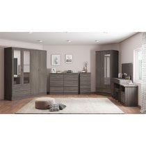 Mack Mirrored Wardrobe With 4 Door 2 Drawer In Black Wood Grain