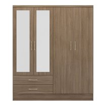 Mack Mirrored Wardrobe With 4 Door 2 Drawer In Rustic Oak Effect