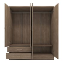 Mack Mirrored Wardrobe With 4 Door 2 Drawer In Rustic Oak Effect