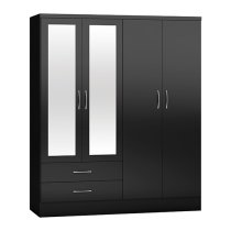 Mack Wooden Wardrobe With 4 Doors 2 Drawer In Black Gloss Front