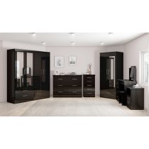 Mack Wooden Wardrobe With 4 Doors 2 Drawer In Black Gloss Front