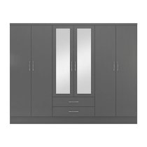 Mack Wooden Wardrobe With 6 Doors 2 Drawers In Grey