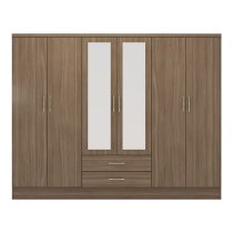 Mack Wooden Wardrobe With 6 Doors 2 Drawers In Rustic Oak