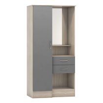 Mack Gloss Vanity Wardrobe With 1 Door In Grey And Light Oak