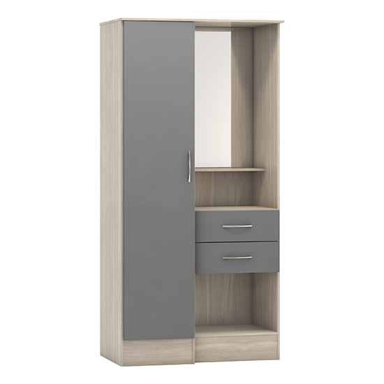 Mack Gloss Vanity Wardrobe With 1 Door In Grey And Light Oak