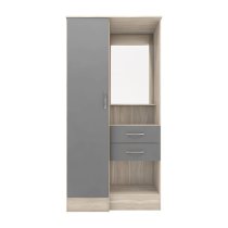 Mack Gloss Vanity Wardrobe With 1 Door In Grey And Light Oak