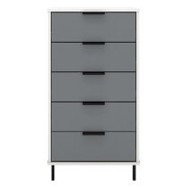 Madric Narrow High Gloss Chest Of 5 Drawers In Grey And White