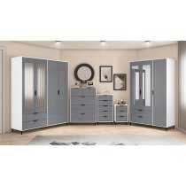 Madric Mirrored Gloss Wardrobe With 3 Doors In Grey And White