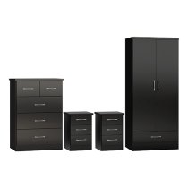 Mack Wooden Bedroom Set With 2 Doors Wardrobe Black Gloss Front