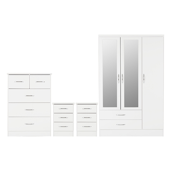 Mack Wooden Bedroom Set With 3 Doors Wardrobe White Gloss Front