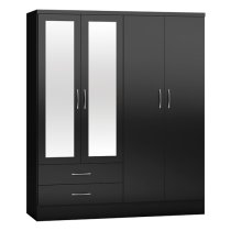 Mack Wooden Bedroom Set With 4 Doors Wardrobe Black Gloss Front