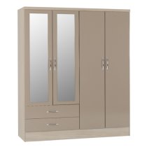 Mack Wooden Bedroom Set With 4 Doors Wardrobe Oyster Gloss Front