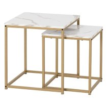 Hargrove Wooden Nest Of 2 Tables In White Marble Effect