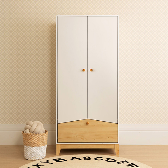 Kiro Wardrobe With 2 Doors 1 Drawer In White And Pine Effect