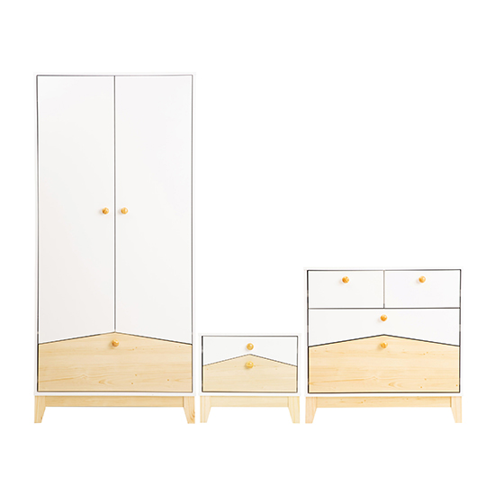 Kiro Wooden Trio Bedroom Furniture Set In White And Pine Effect