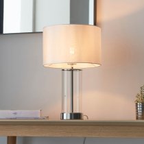 Biloxi Small White Drum Shade Touch Table Lamp In Bright Nickel