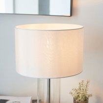 Biloxi Small White Drum Shade Touch Table Lamp In Bright Nickel