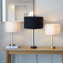 Biloxi Small White Drum Shade Touch Table Lamp In Bright Nickel