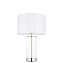 Biloxi Small White Drum Shade Touch Table Lamp In Bright Nickel